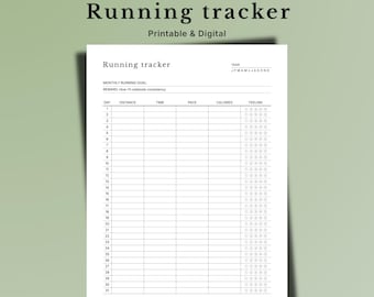 Monthly Running Tracker Printable, Distance, Pace, Time (A4 Letter iPad PDF)