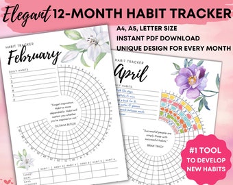 Botanical Circle Habit Tracker, Printable PDF (A4, A5, Letter, A3)