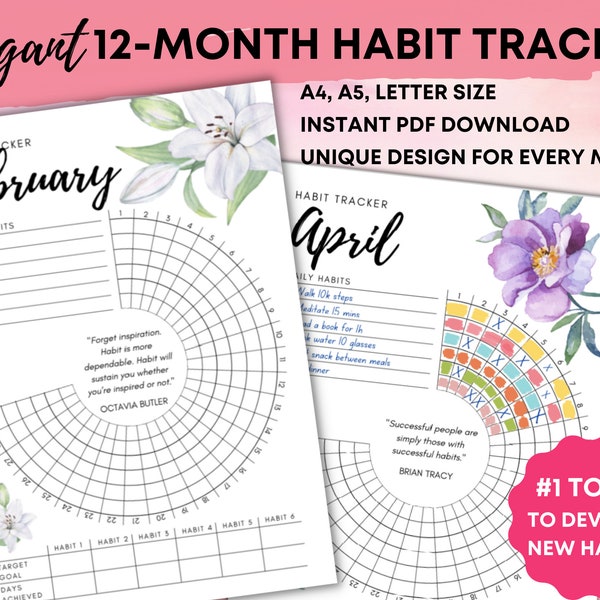 Circle Daily Habit Tracker PDF in den Größen A5, A4, A3, Letter. Gewohnheit Track zum ausdrucken. Routinespur. Routine Tracking Gewohnheiten. Täglicher Gewohnheitstrack