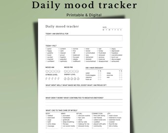 Daily Mood Tracker Printable, Self-Care Journal (A4 A5 Letter iPad Digital)