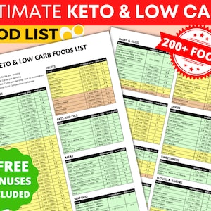 Keto Diet & Low Carb Food List. Keto food list. Printable PDF. Keto Grocery List. Low Carb Grocery List. Keto food journal. Keto food.
