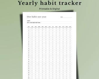 Yearly Habit Tracker, 12 Month Habit Calendar, Minimal Planner PDF, A4 A5 Letter iPad