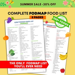 Low-FODCAP-Diät-Lebensmittelliste. Druckbare IBS Food List & Einkaufsführer. FODAP Einkaufsliste. Lebensmittel mit hoher Fodkarte.