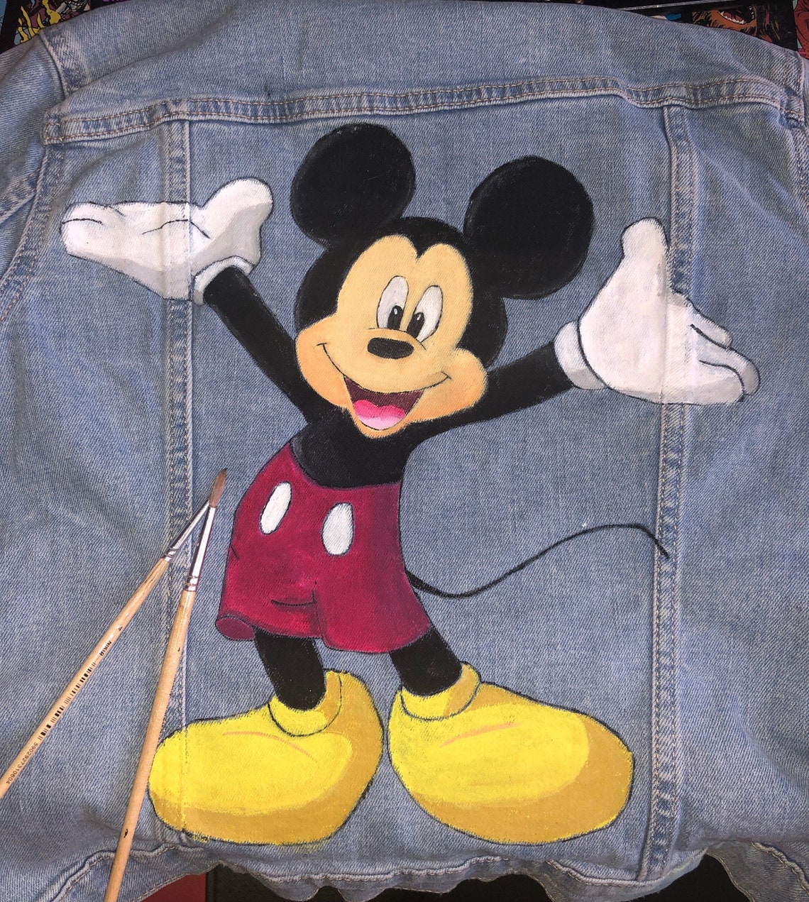 Hand painted jeans jacket Mickey Mouse Etsy