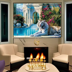 Wohnkultur | Jungle Animal White Tiger Art by The Pool |Wandkunst | Wanddekoration | MochaPoshShop DRUCKBAR Digital | Wandbehang