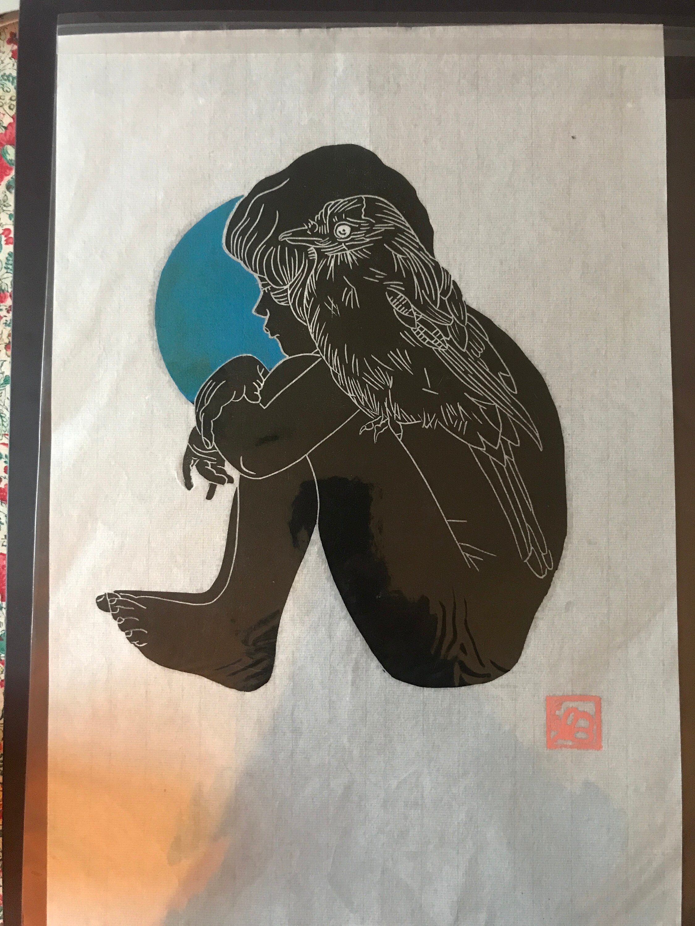 Linogravure L'enfant Oiseau