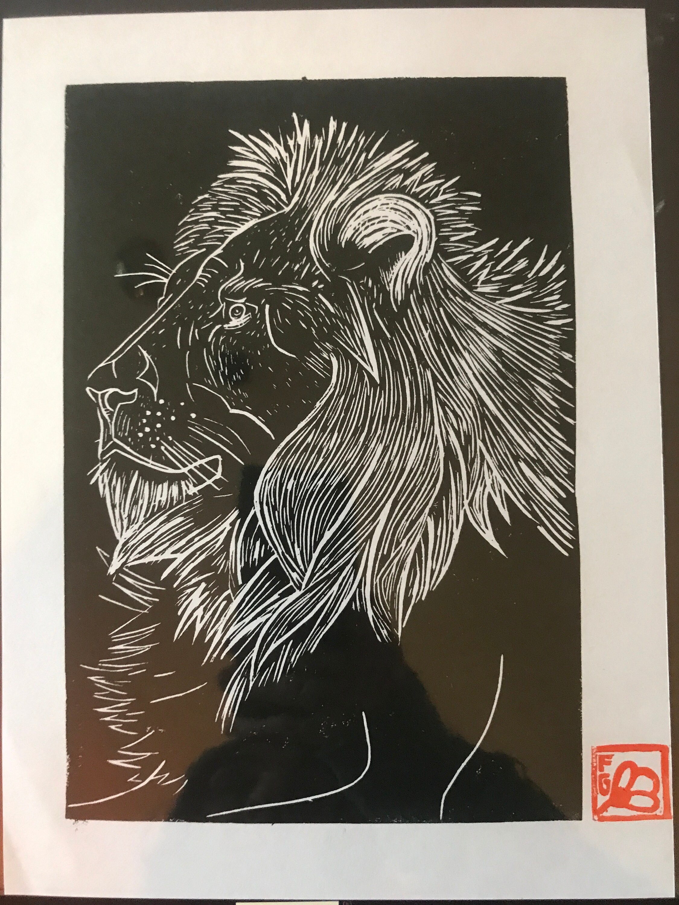Linogravure Lion