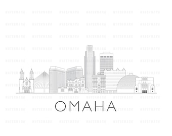 Omaha, Nebraska, USA, illustrazione del paesaggio urbano file digitale B&N