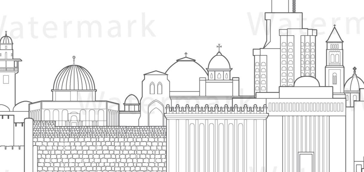 Jerusalem Skyline Cityscape Illustration Digital File B&W - Etsy