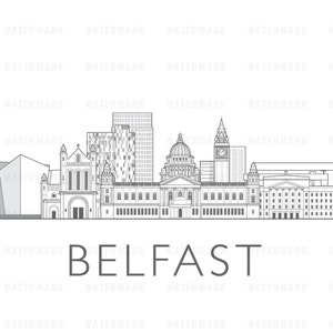 Belfast Northern Ireland cityscape illustration digital file black and white