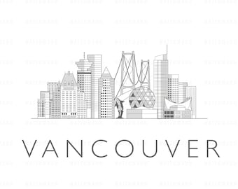 Vancouver Canada Skyline Illustration | Vancouver Cityscape Printable Wall Art | Instant Digital Download | Vector svg, png, eps & jpeg