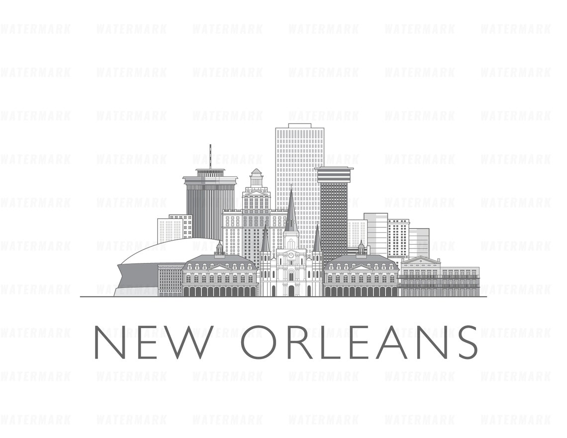 New Orleans, Louisiana, USA, Cityscape Illustration Digital File B&W Etsy