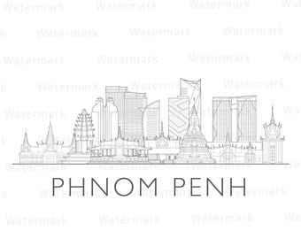 Phnom Penh Cambodia Skyline Hand Drawn Illustration (Digital Download)
