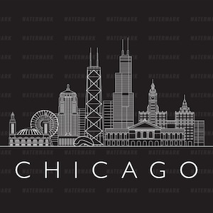 Chicago city, Illinois, cityscape illustration digital file