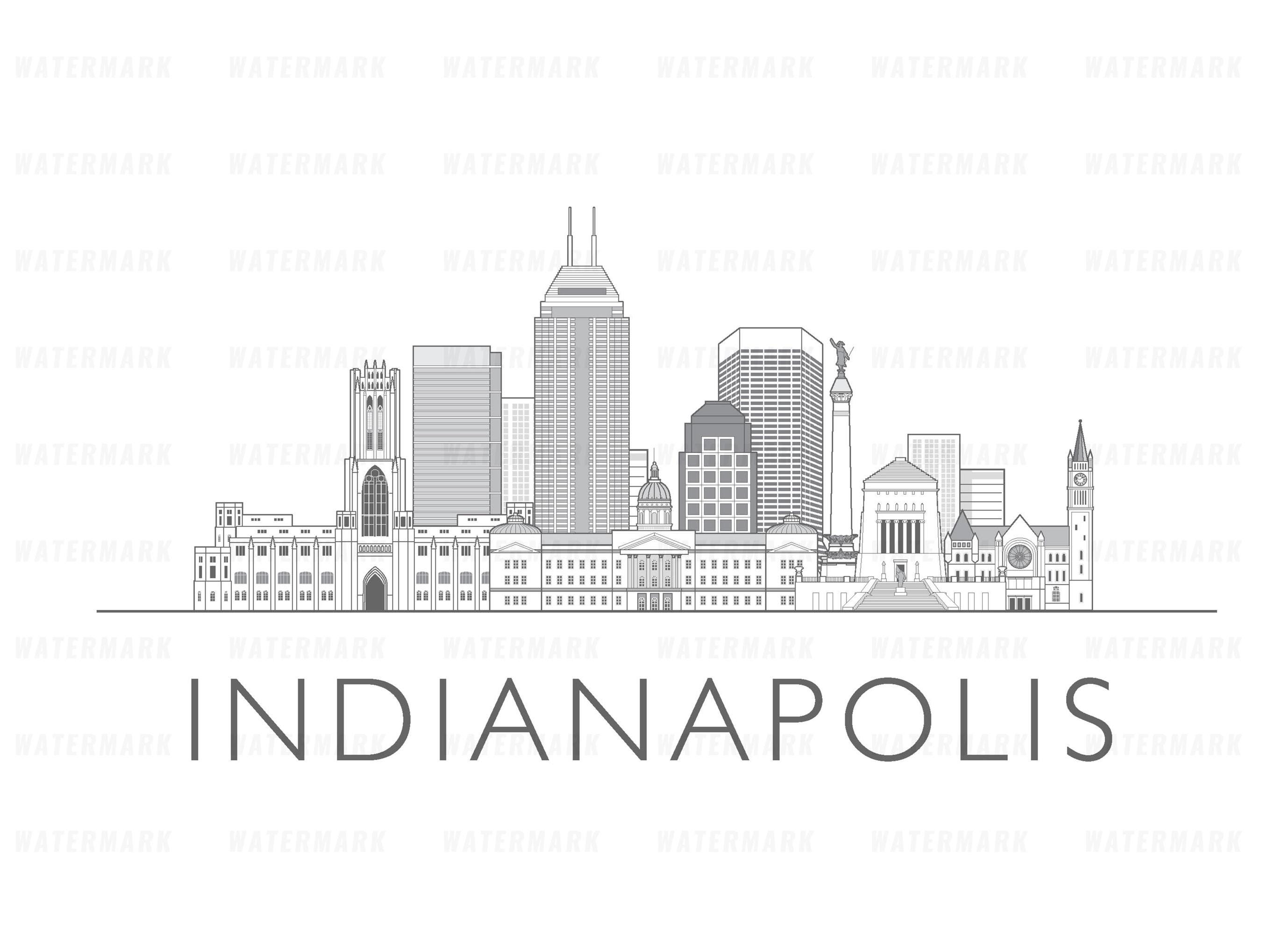 Indianapolis Skyline Cityscape Illustration Digital File Black and ...