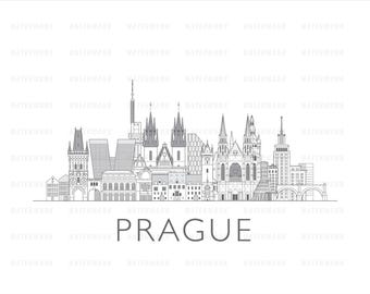 Prague cityscape skyline illustration digital file