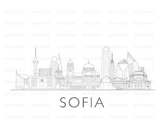 Sofia, Bulgaria, skyline cityscape illustration digital file B&W