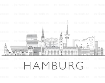 Hamburg, Germany cityscape skyline illustration digital file