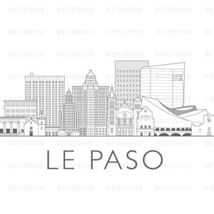 El Paso, Texas, USA, cityscape illustration digital file B&W