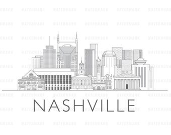Nashville skyline stadsgezicht illustratie digitaal bestand zwart-wit