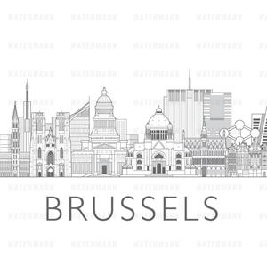 Brussels, Belgium cityscape skyline illustration digital file