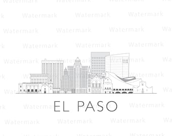 El Paso, Texas, USA, Stadtbild Illustration digitale Datei B&W