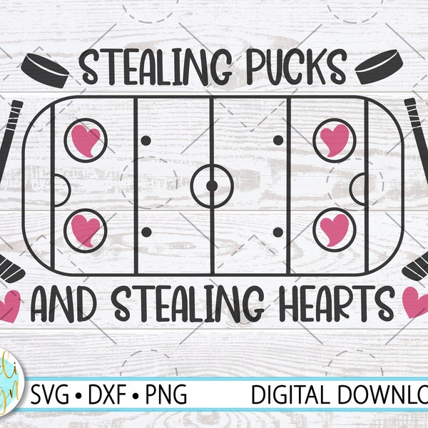 Hockey SVG for Valentine's Day, Stealing Pucks and Stealing Hearts SVG, Hockey Valentine Cut File, Hockey Valentine's Card PNG