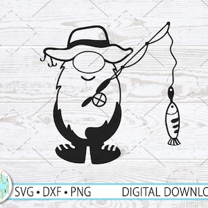 Papa Gnom SVG, Angeln Gnom, Gnom PNG, Vatertag Gnom, See Leben Sommer Dekor, Angelrute Design, svg, Dxf, Png, digitaler Download