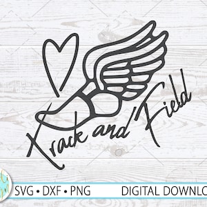 Track and Field-SVG met Heart and Track-embleem, track-SVG voor Cricut, tracklogo, hardloopschoen SVG, digitale download, png, dxf, gesneden bestand
