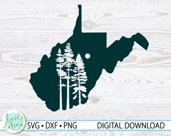 West Virginia SVG, West Virginia Camping SVG, West Virginia Design for Decal, State Shape with Pine Trees, Instant Download, Svg, Png, Dxf
