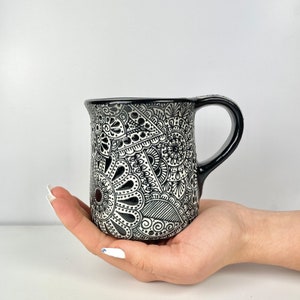 Black Lina 14oz Mexican Textured Clay Mug - Pottery Mug, Handmade Ceramic Mug, Handmade Pottery Coffee Mug, Ceramic Coffee Mug