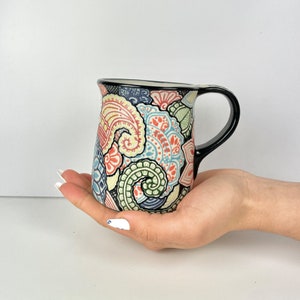 Multi Color Lina 14oz Mexican Textured Clay Mug - Pottery Mug, Handmade Ceramic Mug, Handmade Pottery Coffee Mug, Ceramic Coffee Mug