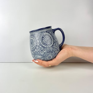 Blue Barril 25oz Textured Mug - Hand Painted Mug, Pottery Mug, Handmade Ceramic Mug, Handmade Pottery Coffee Mug, Ceramic Coffee Mug