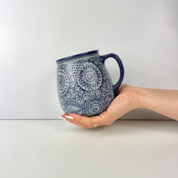 Blue Barril 25oz Textured Mug - Hand Painted Mug, Pottery Mug, Handmade Ceramic  Mug, Handmade Pottery Coffee Mug, Ceramic Coffee Mug - Etsy