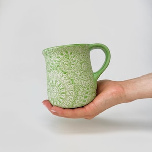 Light Verde Lina 14oz Mexican Textured Clay Mug - Pottery Mug, Handmade Ceramic Mug, Handmade Pottery Coffee Mug, Ceramic Coffee Mug