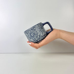 Blue Gera 10oz Textured Ceramic Mug - Plant Mug, Pottery Mug, Handmade Ceramic Mug, Handmade Pottery Coffee Mug, Ceramic Coffee Mug