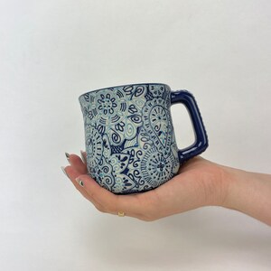 Multi Azul 18oz Paz Textured Pottery Mug, Handmade Ceramic Mug, Handmade Pottery Coffee Mug, Ceramic Coffee Mug