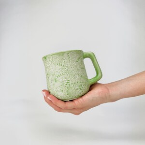 Light Verde 18oz Paz Textured Pottery Mug, Handmade Ceramic Mug, Handmade Pottery Coffee Mug, Ceramic Coffee Mug