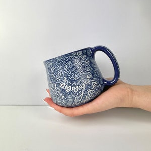 Blue Porron 18oz Textured Ceramic Mug - Hand Painted Mug-Handmade Mug-Pottery Mug-Ceramic Mug-Coffee Mug-Handmade Mug-Unique Mug