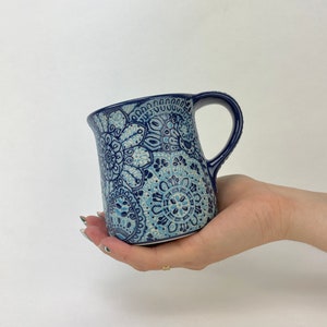 Multi Azul Lina 14oz Mexican Textured Clay Mug - Pottery Mug, Handmade Ceramic Mug, Handmade Pottery Coffee Mug, Ceramic Coffee Mug