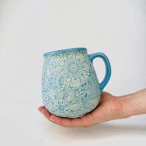 Light Blue Barril 25oz Textured Mug - Hand Painted Mug, Pottery Mug, Handmade Ceramic Mug, Handmade Pottery Coffee Mug, Ceramic Coffee Mug