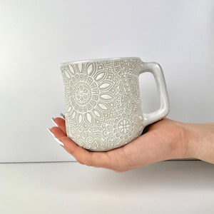 White 18oz Paz Textured Pottery Mug, Handmade Ceramic Mug, Handmade Pottery Coffee Mug, Ceramic Coffee Mug