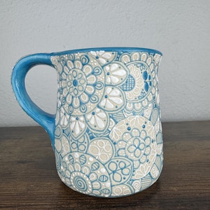 Igloo Azul Lina 14oz Mexican Textured Clay Mug - Pottery Mug, Handmade Ceramic Mug, Handmade Pottery Coffee Mug, Ceramic Coffee Mug
