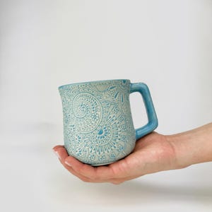 Light Blue Color 18oz Paz Textured Pottery Mug, Handmade Ceramic Mug, Handmade Pottery Coffee Mug, Ceramic Coffee Mug