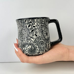 Black 18oz Paz Textured Pottery Mug, Handmade Ceramic Mug, Handmade Pottery Coffee Mug, Ceramic Coffee Mug