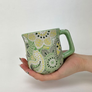Multi Verde 18oz Paz Textured Pottery Mug, Handmade Ceramic Mug, Handmade Pottery Coffee Mug, Ceramic Coffee Mug