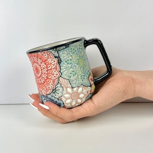 Multi Color 18oz Paz Textured Pottery Mug, Handmade Ceramic Mug, Handmade Pottery Coffee Mug, Ceramic Coffee Mug