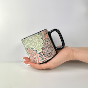 Multi Color Poeta 18oz Textured Mug, Handmade Ceramic Mug, Handmade Pottery Coffee Mug, Ceramic Coffee Mug