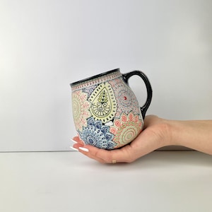 Multi Color Barril 25oz Textured Mug - Hand Painted Mug, Pottery Mug, Handmade Ceramic Mug, Handmade Pottery Coffee Mug, Ceramic Coffee Mug