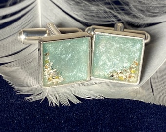 Cremation ashes Square Cufflinks. Ashes , hair, fur. Pet keepsake. Wedding day memorial keepsake.
